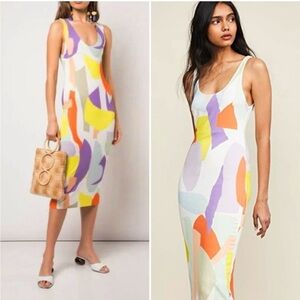 Alice + Olivia Multicolor Abstract Midi Dress